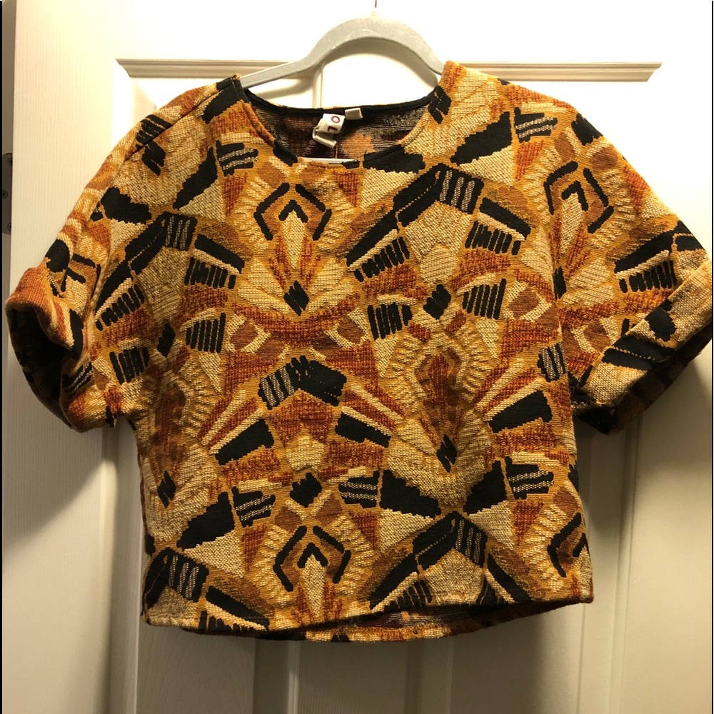 dolan Multicolor Geometric Cropped Top Medium in Brown, Black, Rust, and Cream